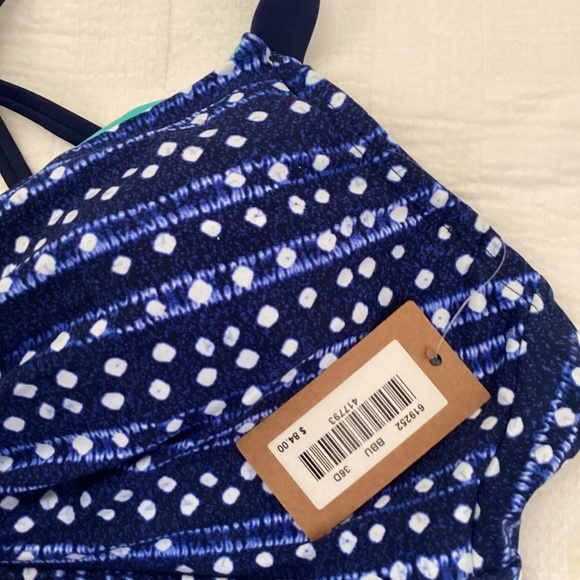 NWT! 2pc Title Nine Métis activewear Tankini, blue dot, 36D top, SM bottom - Picture 6 of 7